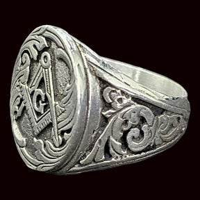 Masonic Fellow Craft Degree Silver Ring Freemasonry Art 1581 - Bricks Masons