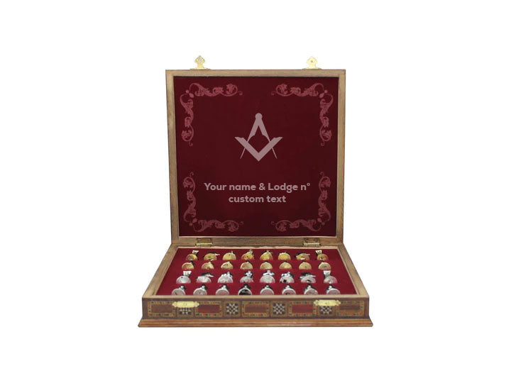 Master Mason Blue Lodge Chess Set - Wood Mosaic Pattern