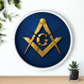 Master Mason Blue Lodge Clock - S & C Emblem on Elegant Wooden Frame - Bricks Masons