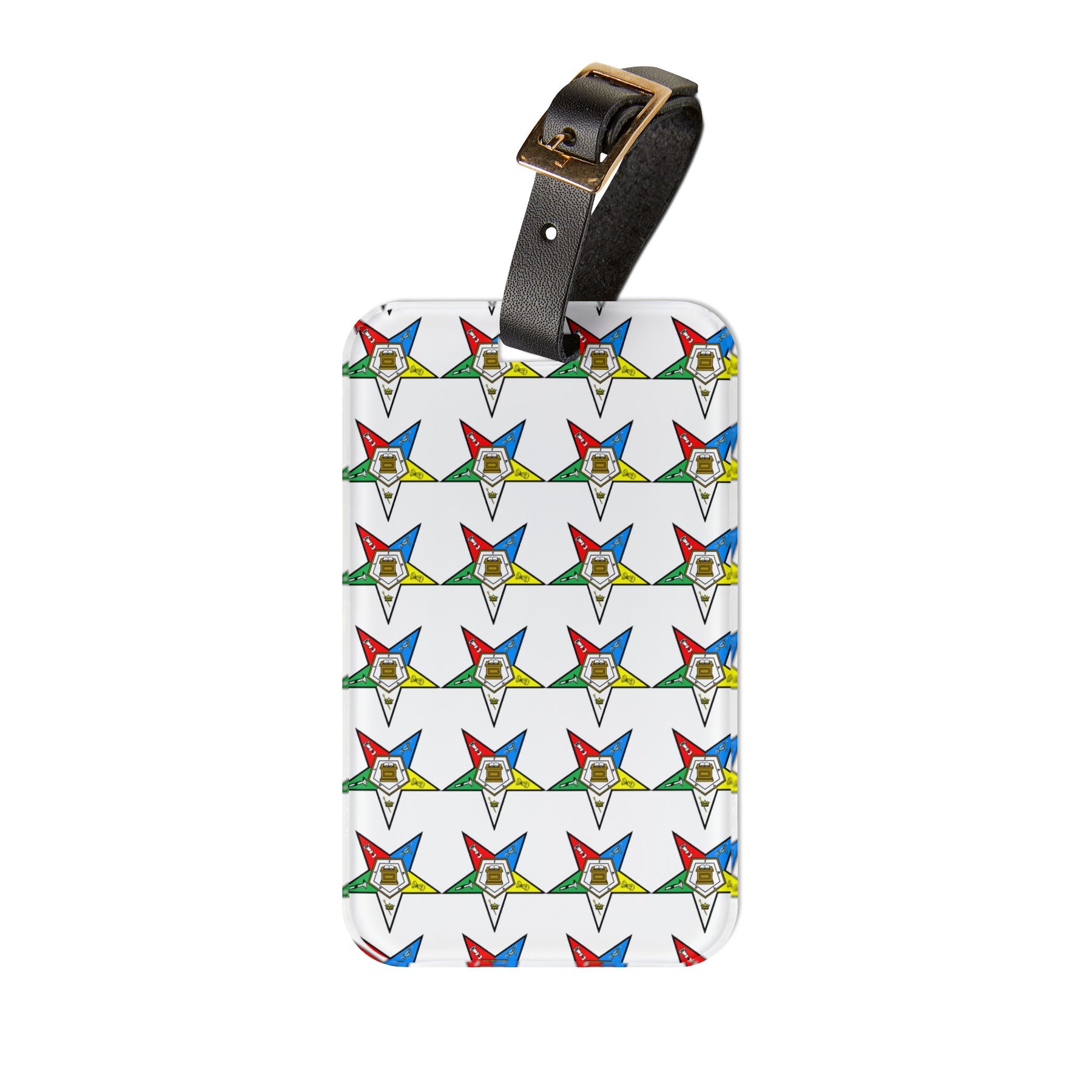 OES Luggage Tag - White With Black Leather Strap - Bricks Masons