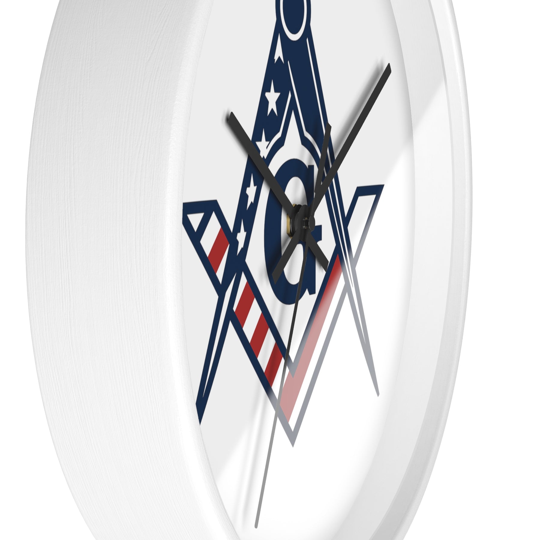 Master Mason Blue Lodge Clock - Square & Compass G with American Flag Design - Bricks Masons