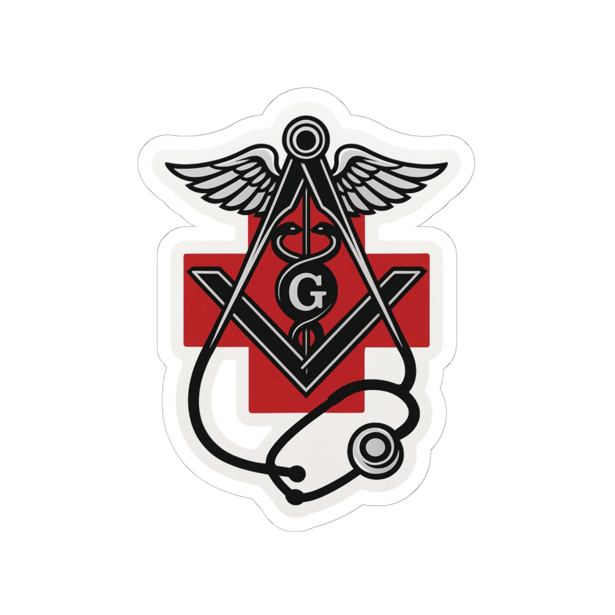 Master Mason Blue Lodge Sticker Decal - Kiss-Cut Red Medical Cross - Bricks Masons