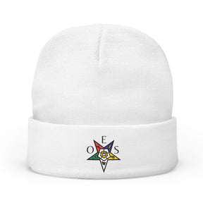 OES Beanie - White & Grey Knit Embroidery OES Star - Bricks Masons