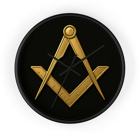 Master Mason Blue Lodge Clock - Classic Square & Compass on Wood Frame - Bricks Masons