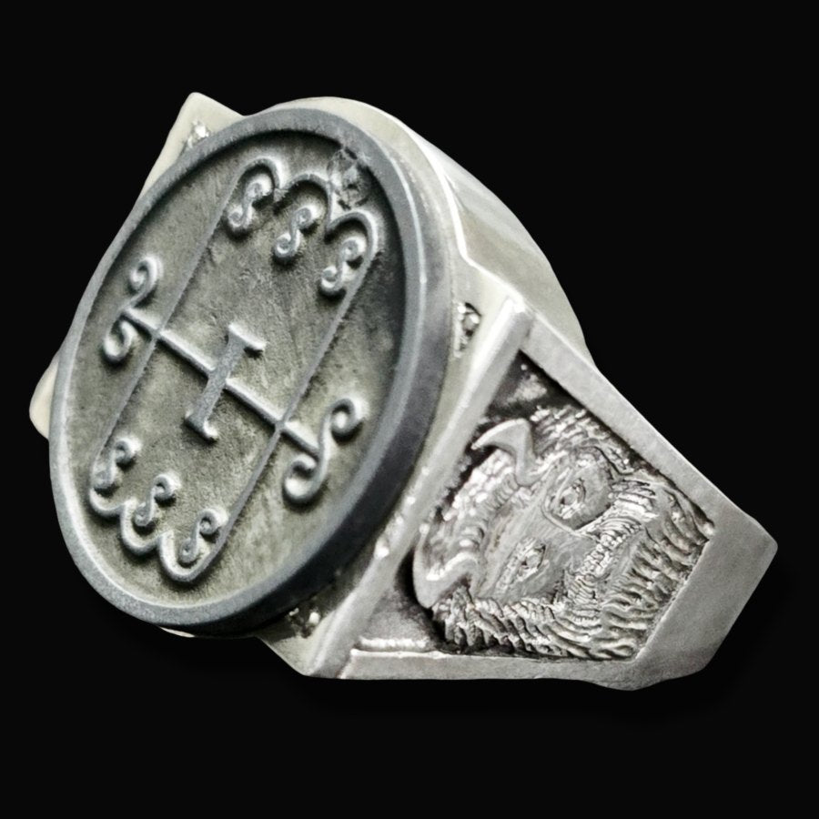 Demon Ring 7 Marquis Aamon 72 Demons Lesser Key of Solomon Goetia In Silver 2.2 cm x 1.8 cm 18 Gr Art 1785 - Bricks Masons