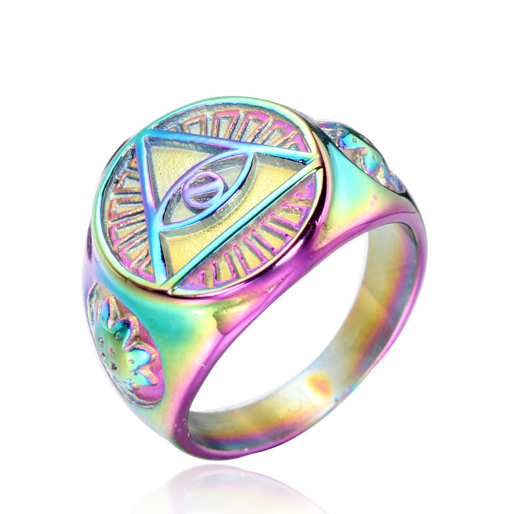 Eye Of Providence Ring - Stainless Steel In Gradient Color - Bricks Masons