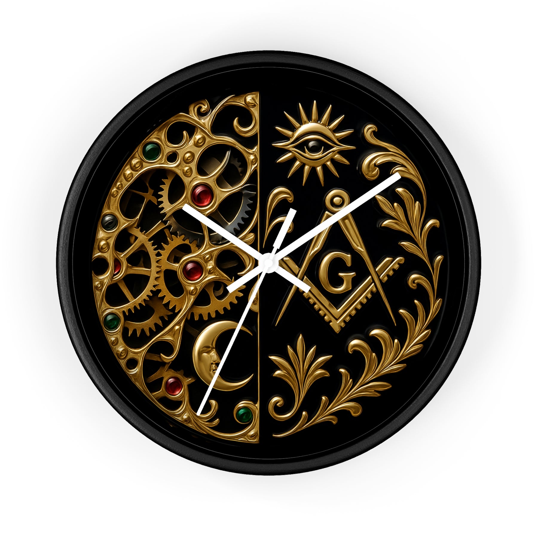 Master Mason Blue Lodge Clock - Split Dial Gear with Moon S&C G with Eye - Bricks Masons