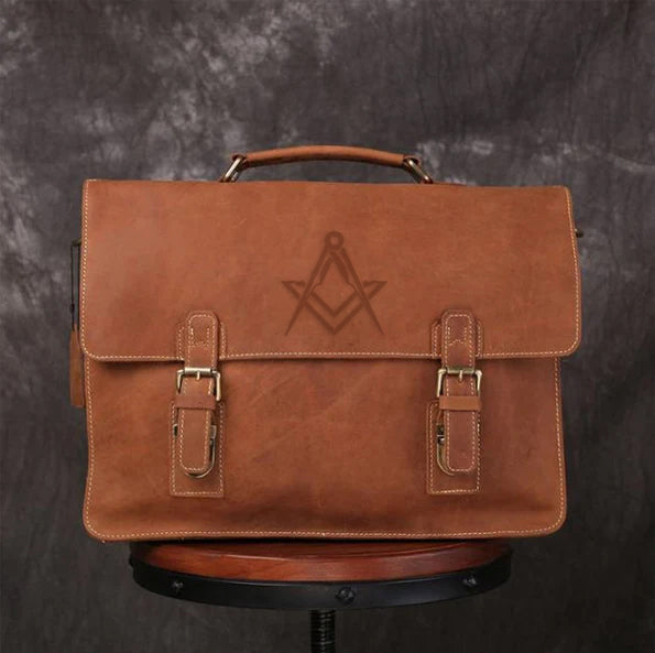 Master Mason Blue Lodge Briefcase - Handmade Leather