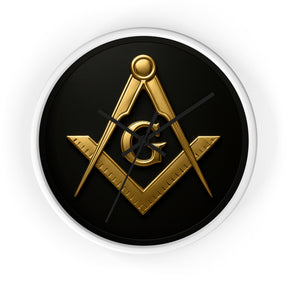 Master Mason Blue Lodge Clock - S&C with G Design on Wood Frame - Bricks Masons