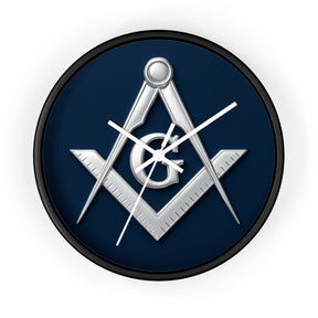 Master Mason Blue Lodge Clock - S&C G Emblem on Wood Frame - Bricks Masons