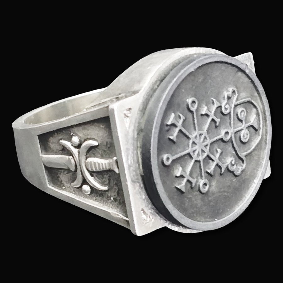 Demon Ring 62 KING PRESIDENT VALAC 72 Demons Lesser Key of Solomon Goetia In Silver 2.2 cm x 1.8 cm 18 Gr Art 1840 - Bricks Masons