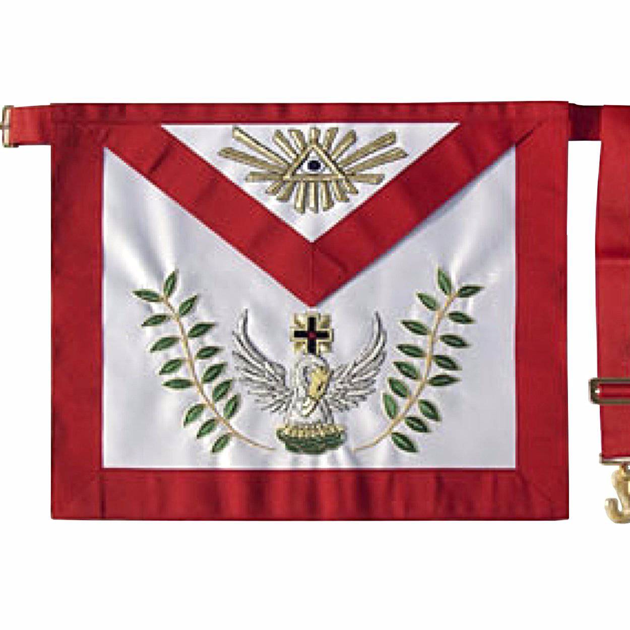 18th Degree Scottish Rite Apron - White & Red Silk Hand Embroidery - Bricks Masons