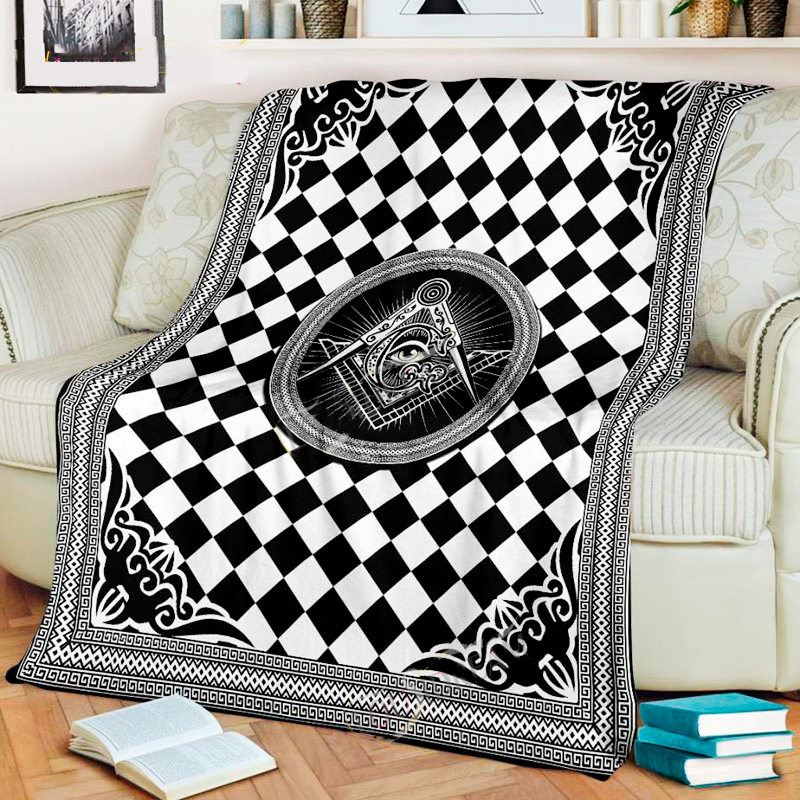 Master Mason Blue Lodge Blanket - 3D Printed Square and Compass G Flannel - Bricks Masons