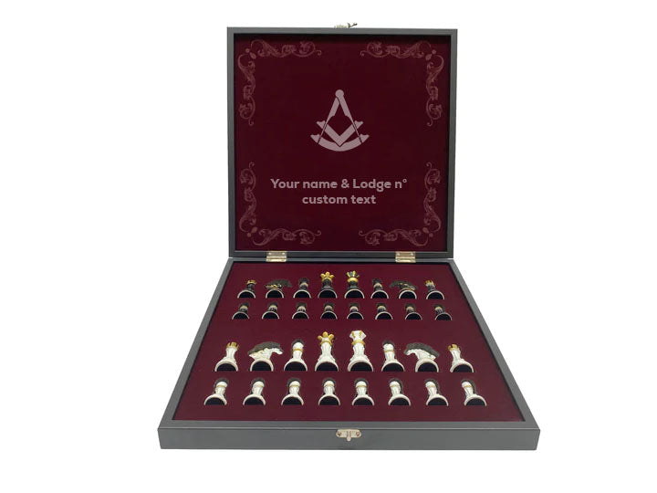 Past Master Blue Lodge Chess Set - Black Marble Pattern - Bricks Masons