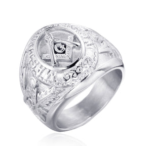 Master Mason Blue Lodge Ring - Full Silver Stainless Steel - Bricks Masons