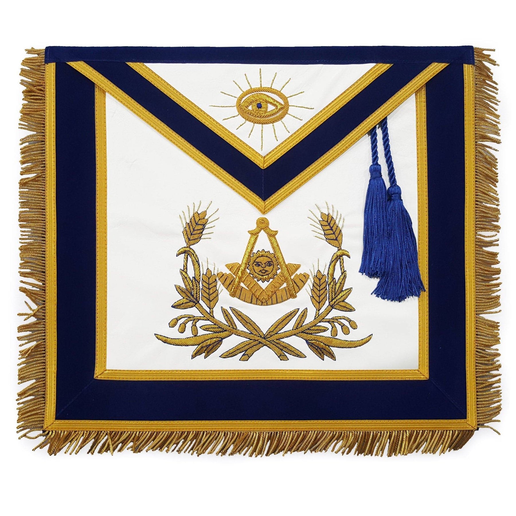 Past Master Blue Lodge Apron - Royal Blue Velvet With Cords & Fringe