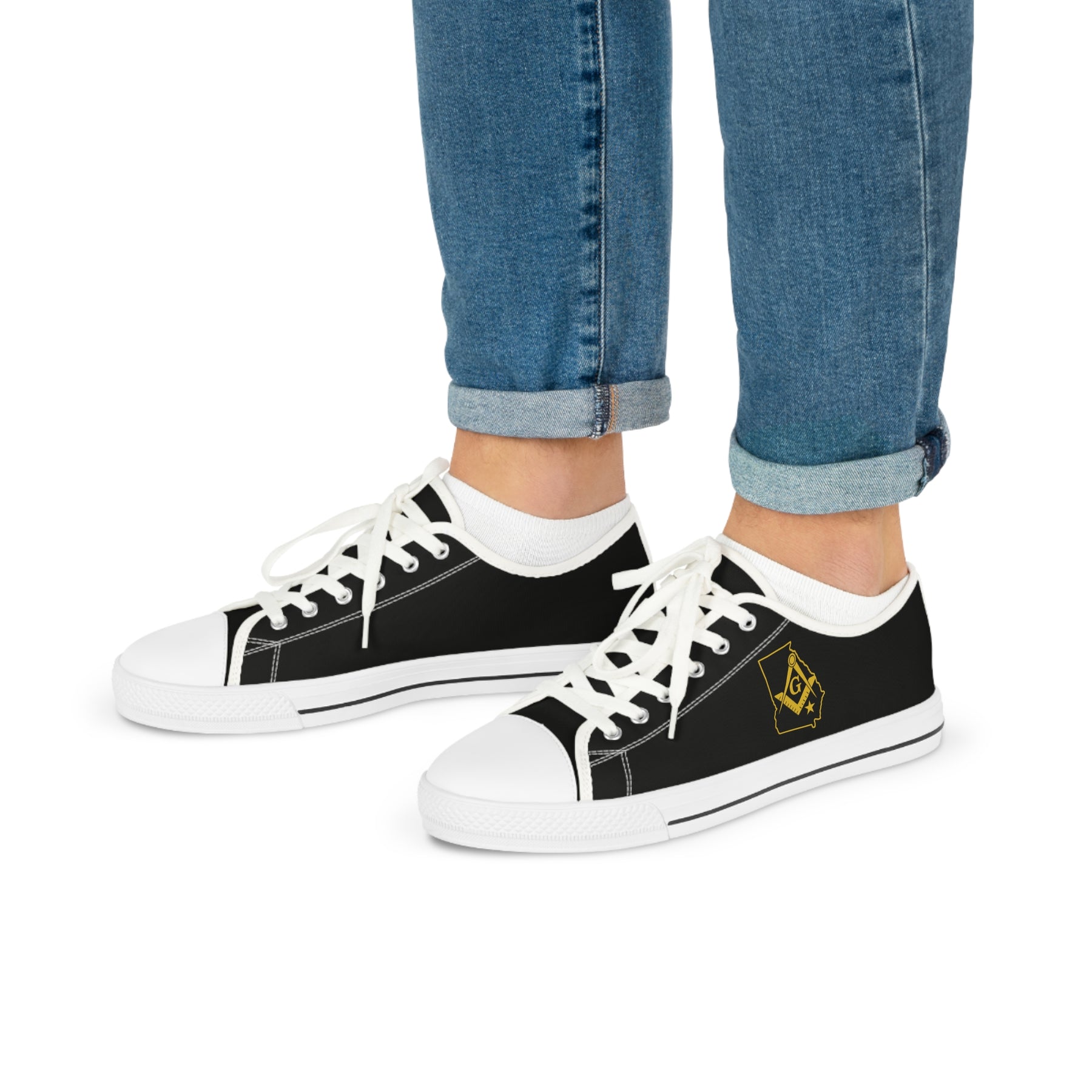 Master Mason Blue Lodge Sneaker - Low Top Sneaker Black & White Georgia Map Mason - Bricks Masons