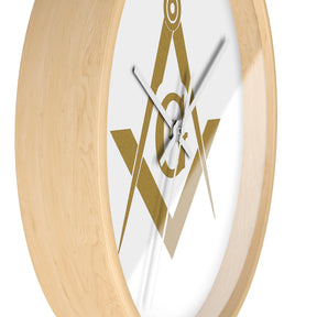 Master Mason Blue Lodge Clock - Golden Square & Compass G on White Dial - Bricks Masons