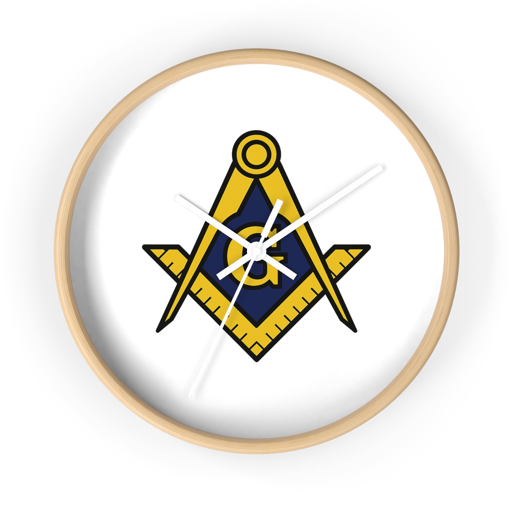 Master Mason Blue Lodge Clock - Wood Frame with Golden Square & Compass G - Bricks Masons