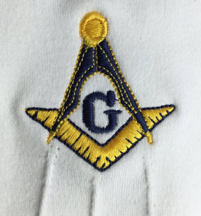 Master Mason Blue Lodge Gloves - Cotton With Yellow & Blue Square & Compass G