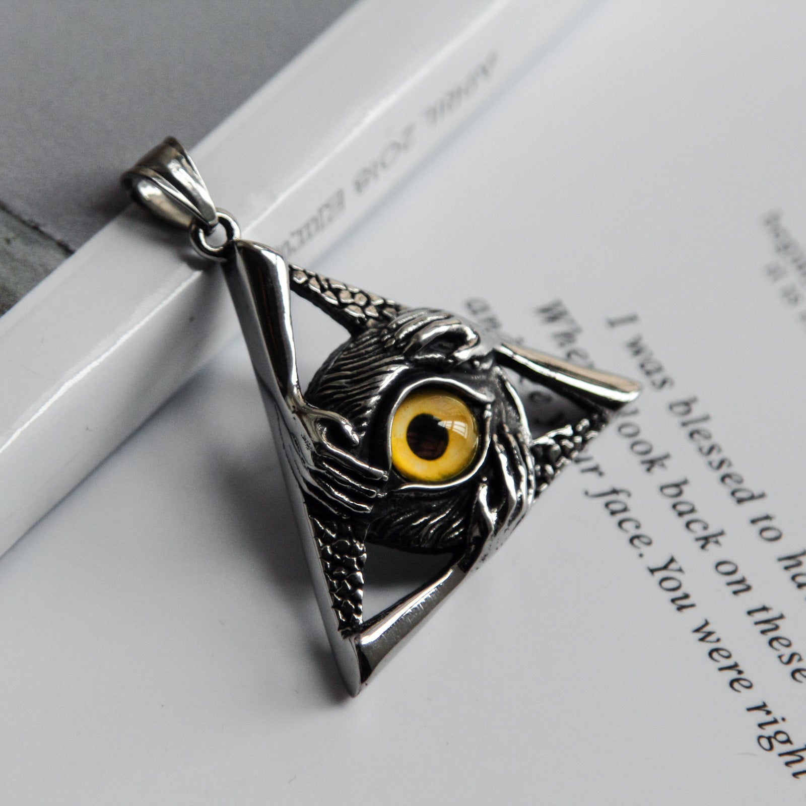 Eye Of Providence Necklace - Silver Stainless Steel Yellow All Seeing Eye Pendant - Bricks Masons