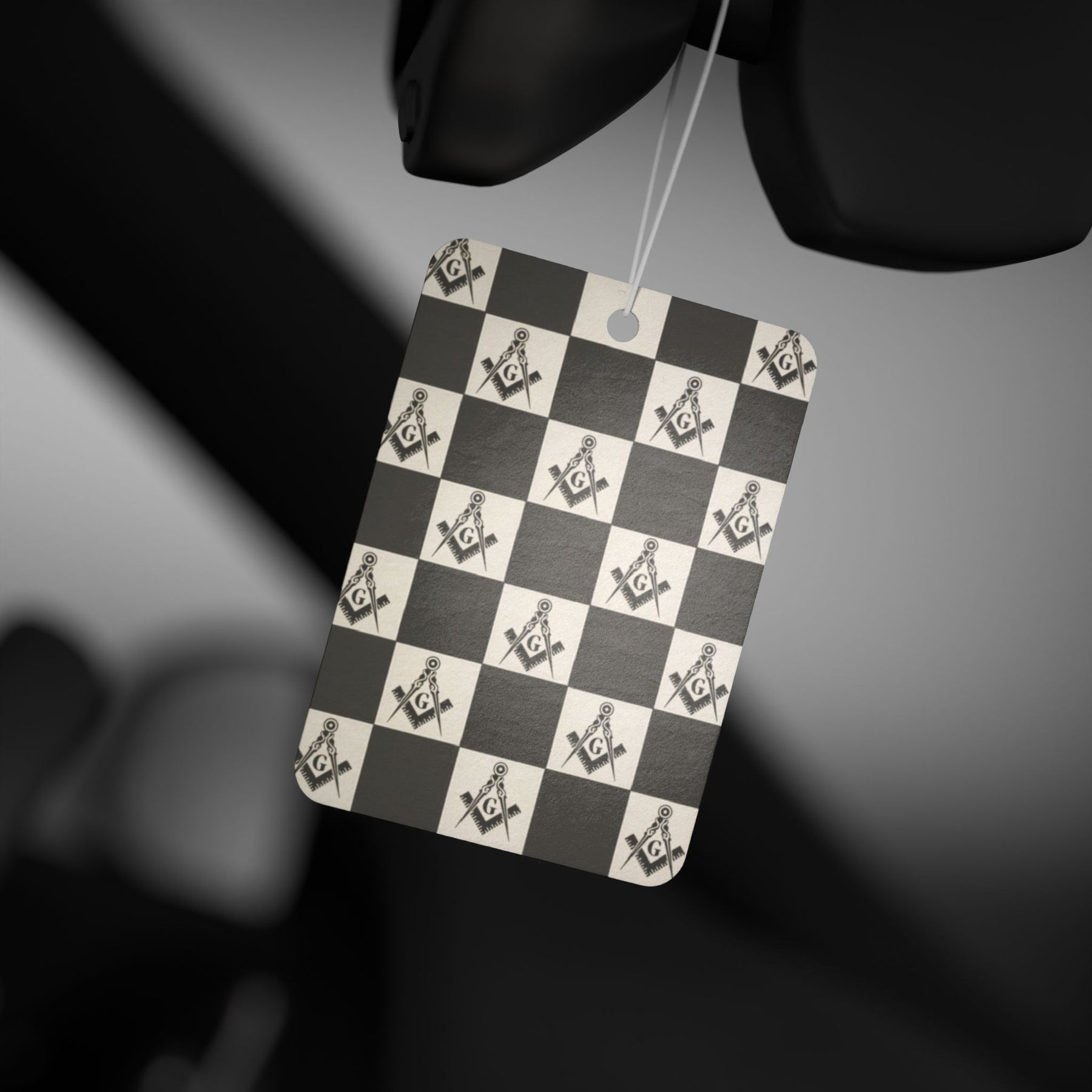 Master Mason Blue Lodge Car Air Freshener - Checkered Square & Compass G Print - Bricks Masons