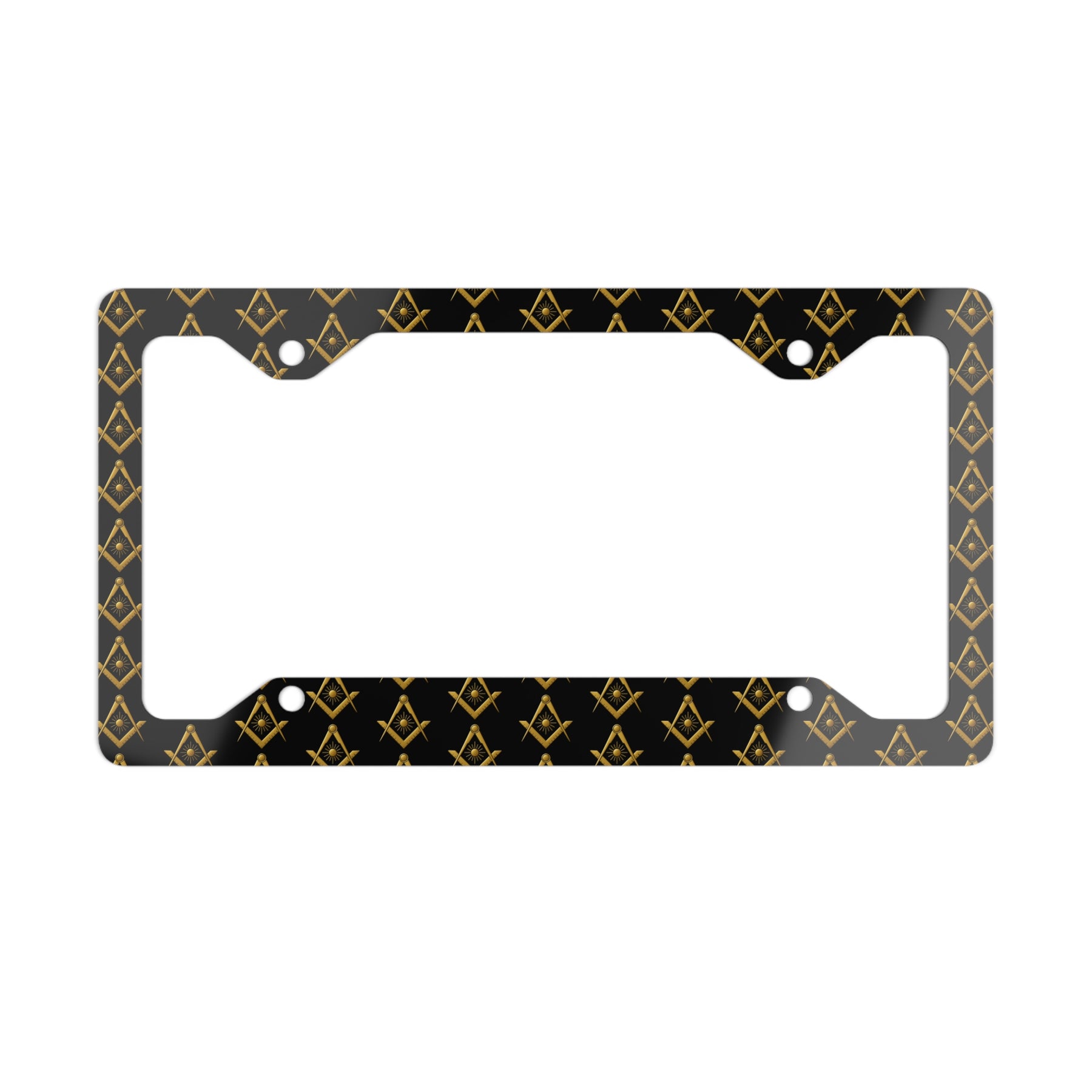 Master Mason Blue Lodge License Plate Frame - All over S&C with Sun Design Glossy Finish - Bricks Masons