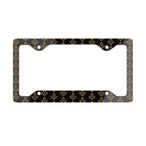 Master Mason Blue Lodge License Plate Frame - All over S&C with Sun Design Glossy Finish - Bricks Masons