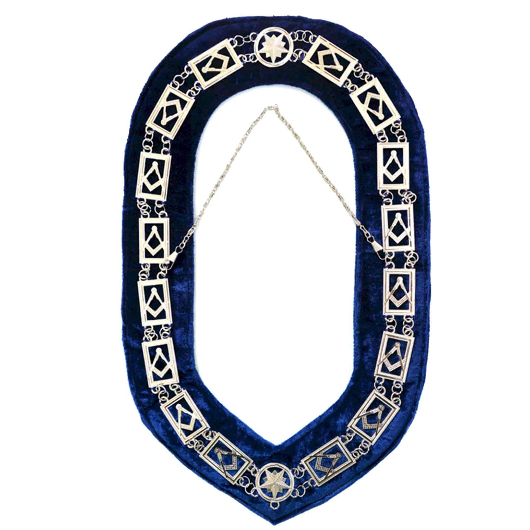 Master Mason Blue Lodge Chain Collar - Silver Plated Square & Compass