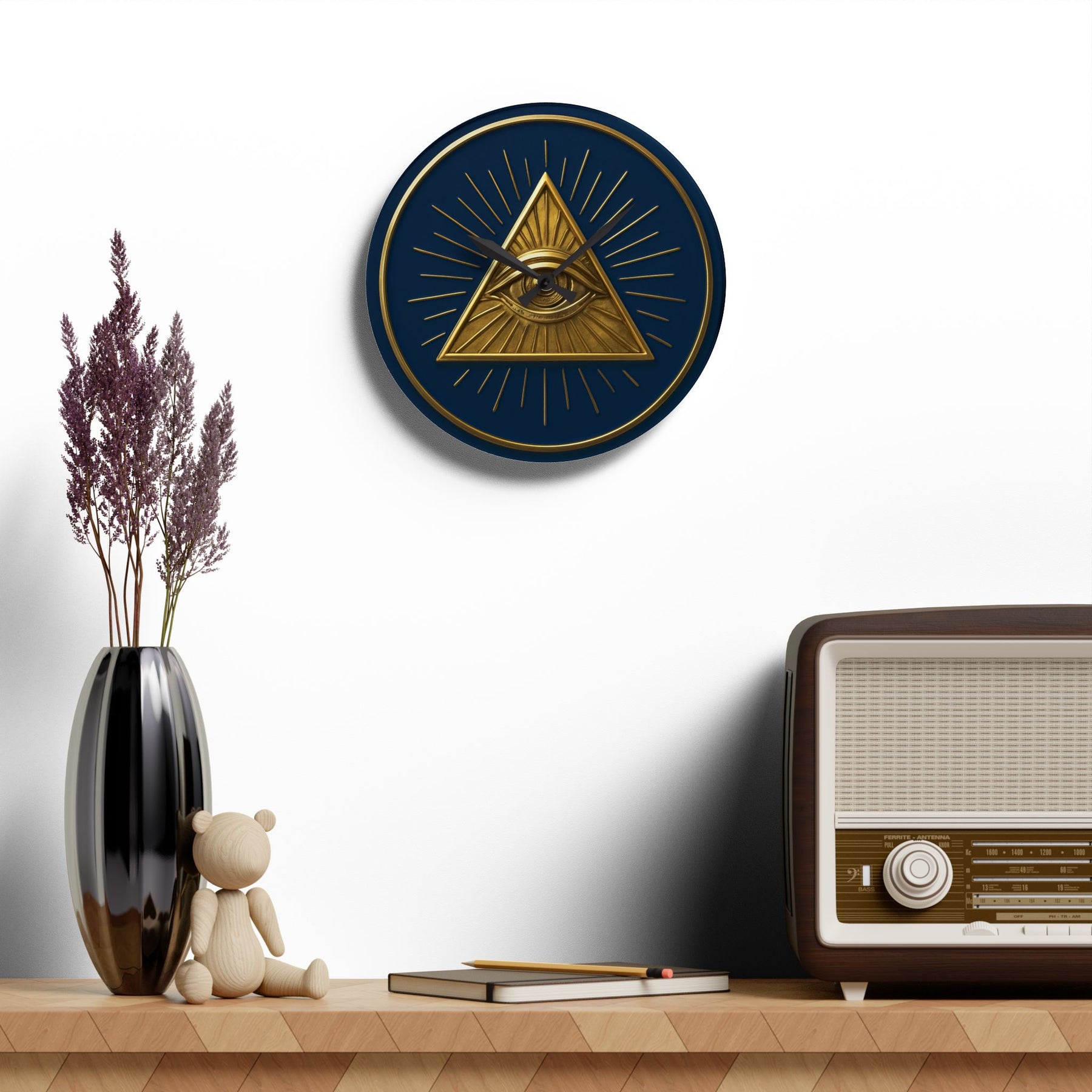 Eye of Providence Clock - Radiant Triangle with All Seeing Eye on Acrylic - Bricks Masons