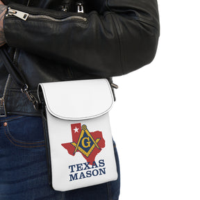 Master Mason Blue Lodge Cell Phone Wallet - Texas Masons White Microfiber Leather - Bricks Masons