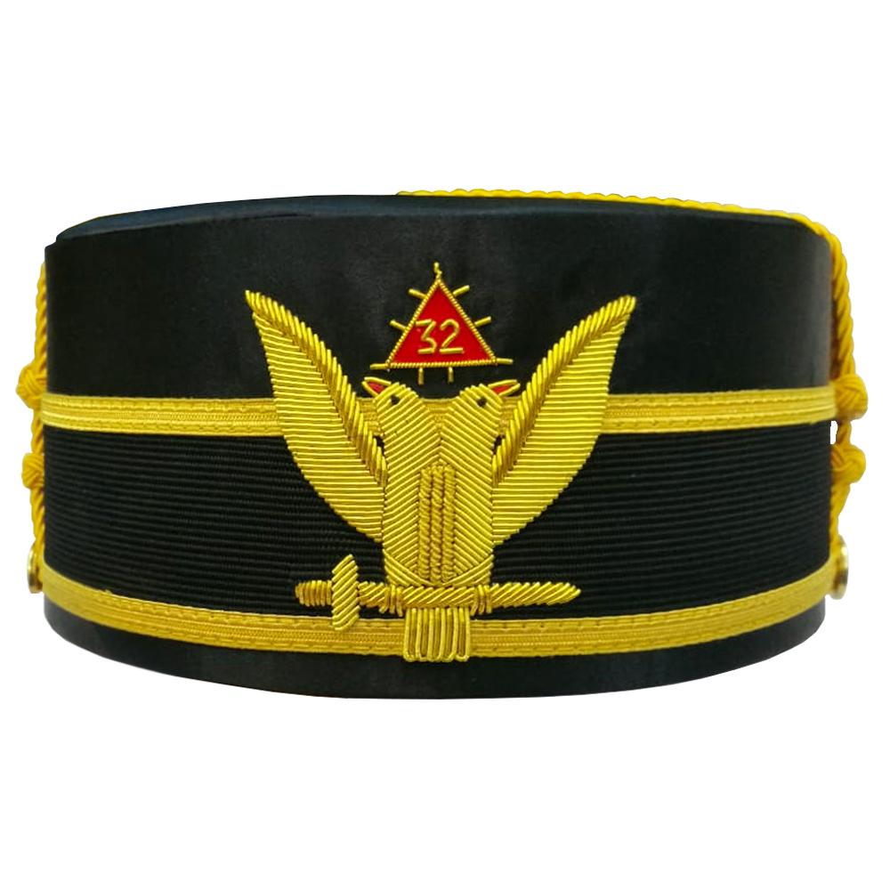 32nd Degree Scottish Rite Crown Cap - Wings Up Black with Gold Braid Bullion