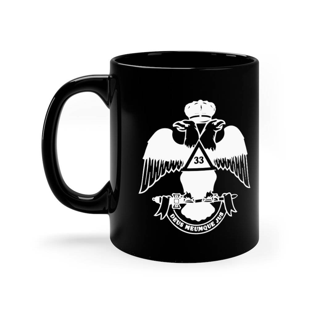 33rd Degree Scottish Rite Mug - Wings Down Black & White 11oz - Bricks Masons