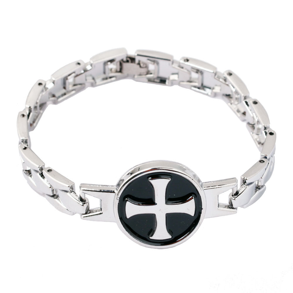 Knights Templar Commandery Bracelet - Silver Alloy With Black Cross - Bricks Masons