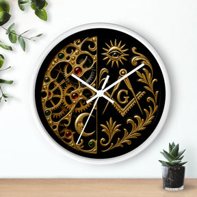 Master Mason Blue Lodge Clock - Split Dial Gear with Moon S&C G with Eye - Bricks Masons