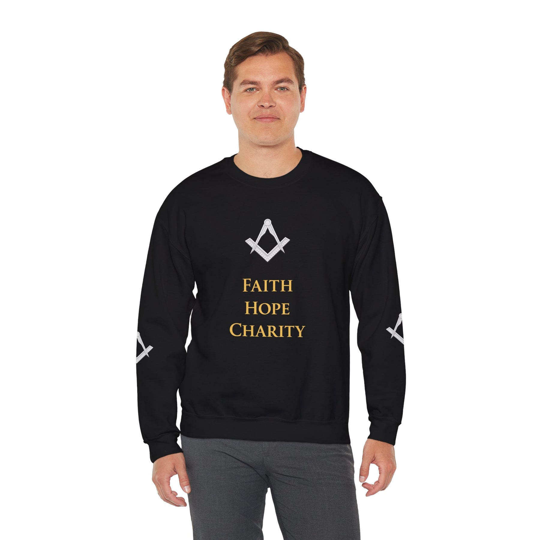 Master Mason Blue Lodge Sweatshirt - Faith Hope & Charity with Square & Compasses