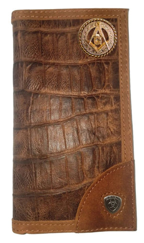 Master Mason Blue Lodge Wallet - Customizable Long Gator Print Leather - Bricks Masons