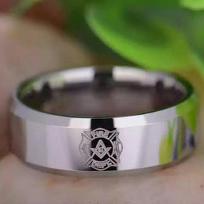 Firefighter Ring - Silver Beveled Tungsten Personalizable