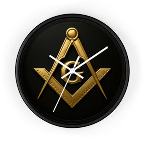 Master Mason Blue Lodge Clock - S&C with G Design on Wood Frame - Bricks Masons