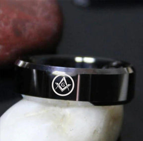 Master Mason Blue Lodge Ring - Black Tungsten Personalizable - Bricks Masons