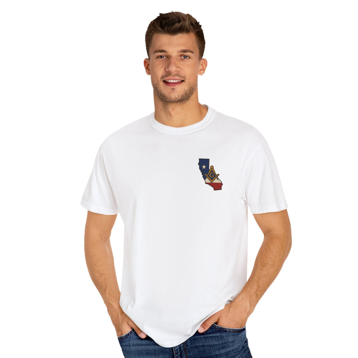 Master Mason Blue Lodge T-Shirt - Garment-Dyed California Mason - Bricks Masons