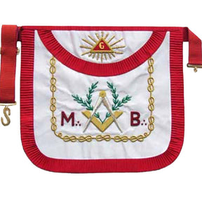 Master Mason Scottish Rite Apron - White & Red Pleated Edges Gold Embroidery