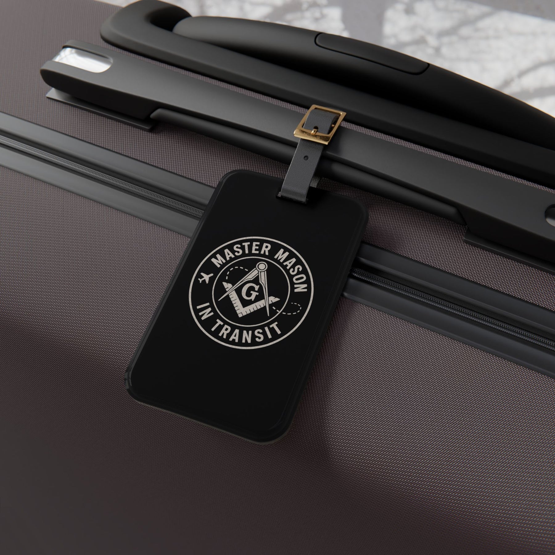 Master Mason Blue Lodge Luggage Tag - Mason in Transit Black Leather Strap - Bricks Masons
