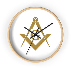 Master Mason Blue Lodge Clock - Golden Square & Compass G on White Dial - Bricks Masons