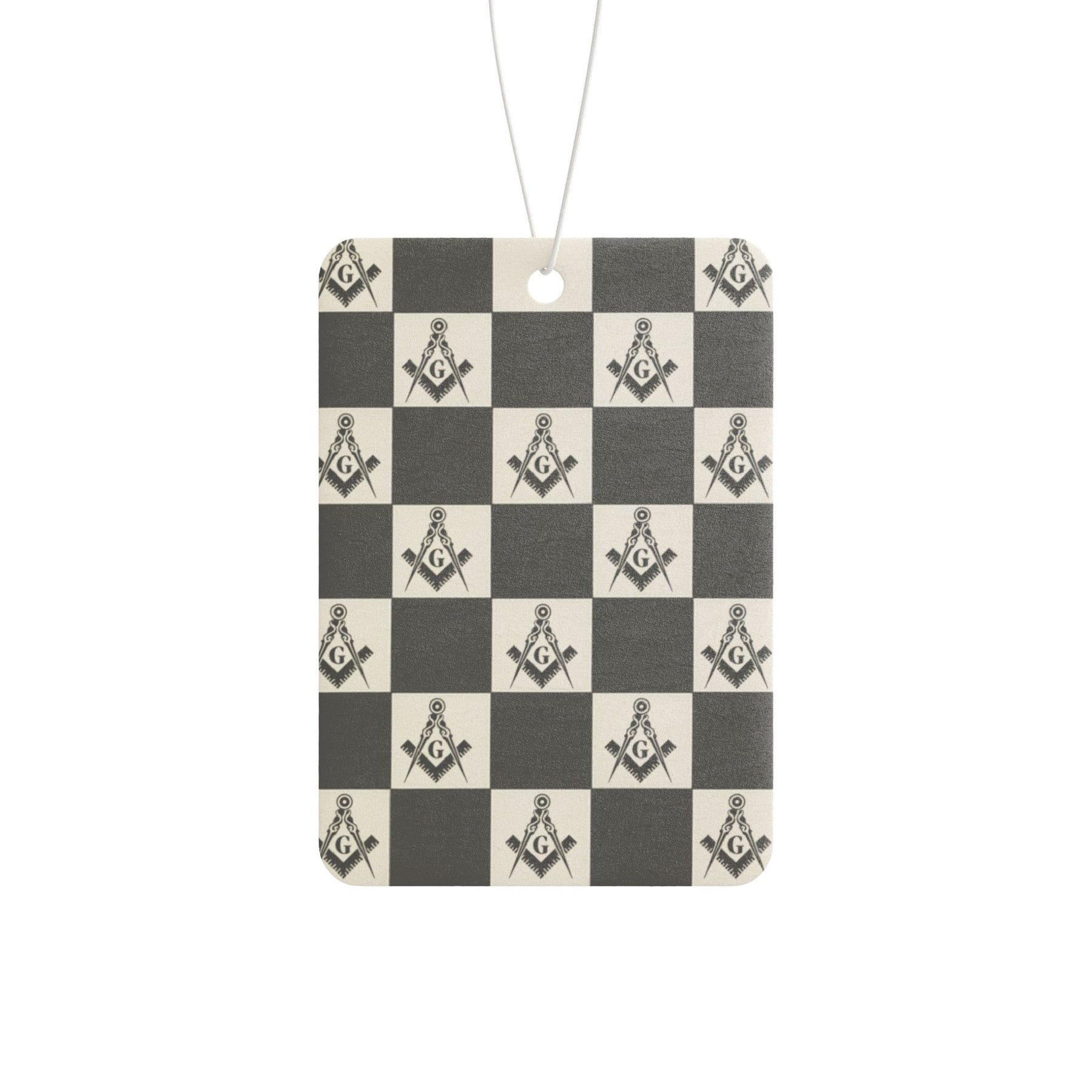 Master Mason Blue Lodge Car Air Freshener - Checkered Square & Compass G Print - Bricks Masons