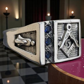 Masonic Master Degree Ring with Masonic Stones Art 66 - Bricks Masons