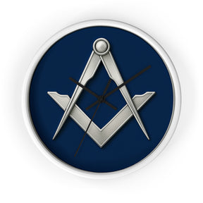 Master Mason Blue Lodge Clock - Minimalist Square & Compass in Wooden Frame - Bricks Masons