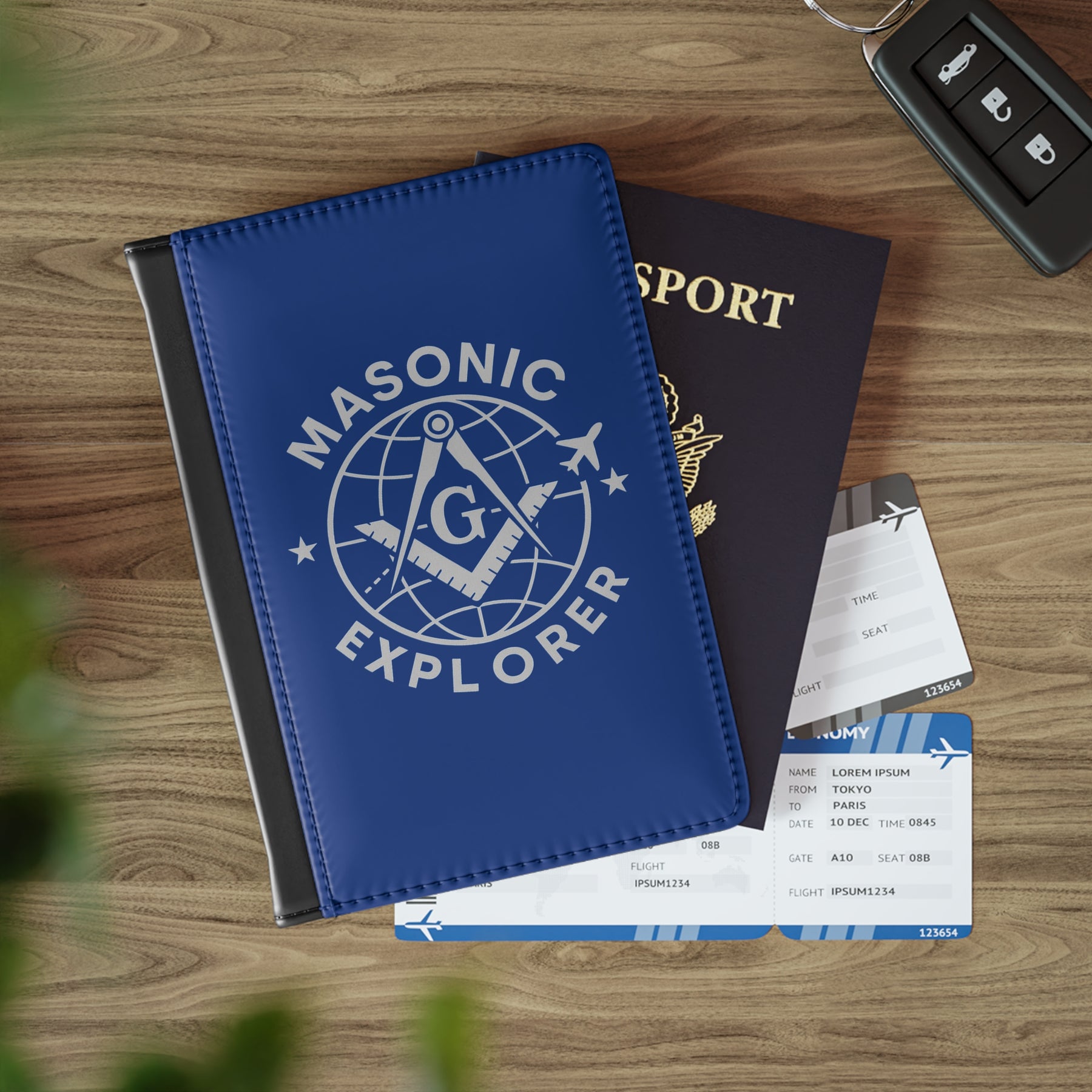 Master Mason Blue Lodge Passport Cover - Blue Masonic Explorer PU Leather - Bricks Masons