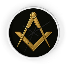 Master Mason Blue Lodge Clock - Classic Square & Compass on Wood Frame - Bricks Masons
