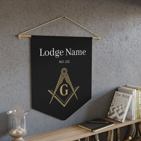 Master Mason Blue Lodge Pennant - Gold Square & Compass G with Customization - Bricks Masons